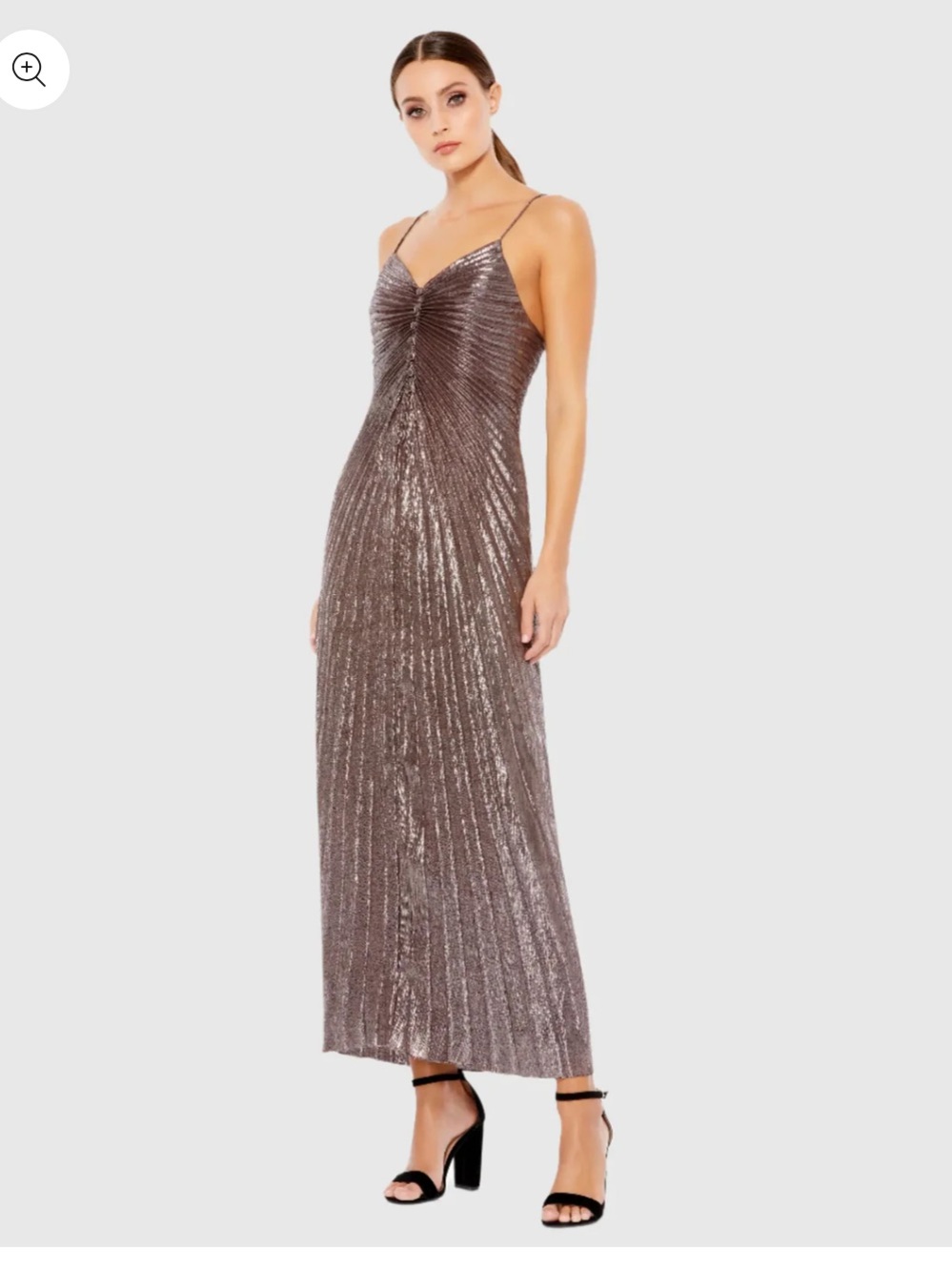 Pleated metallic V- Neck Dress